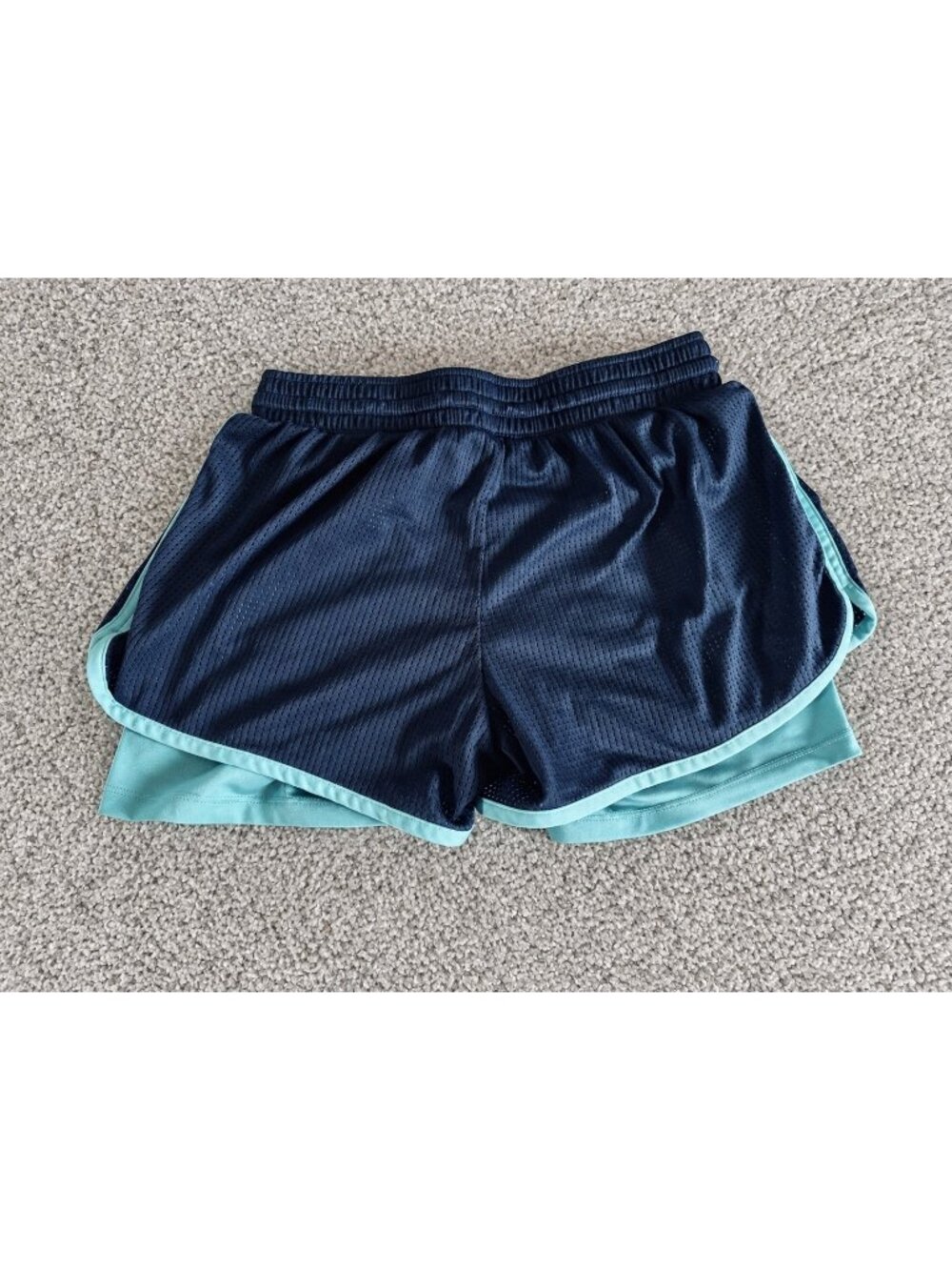 Champion Men’s Medium Athletic Running Shorts Navy Blue Aqua Trim 2-Layer Mesh